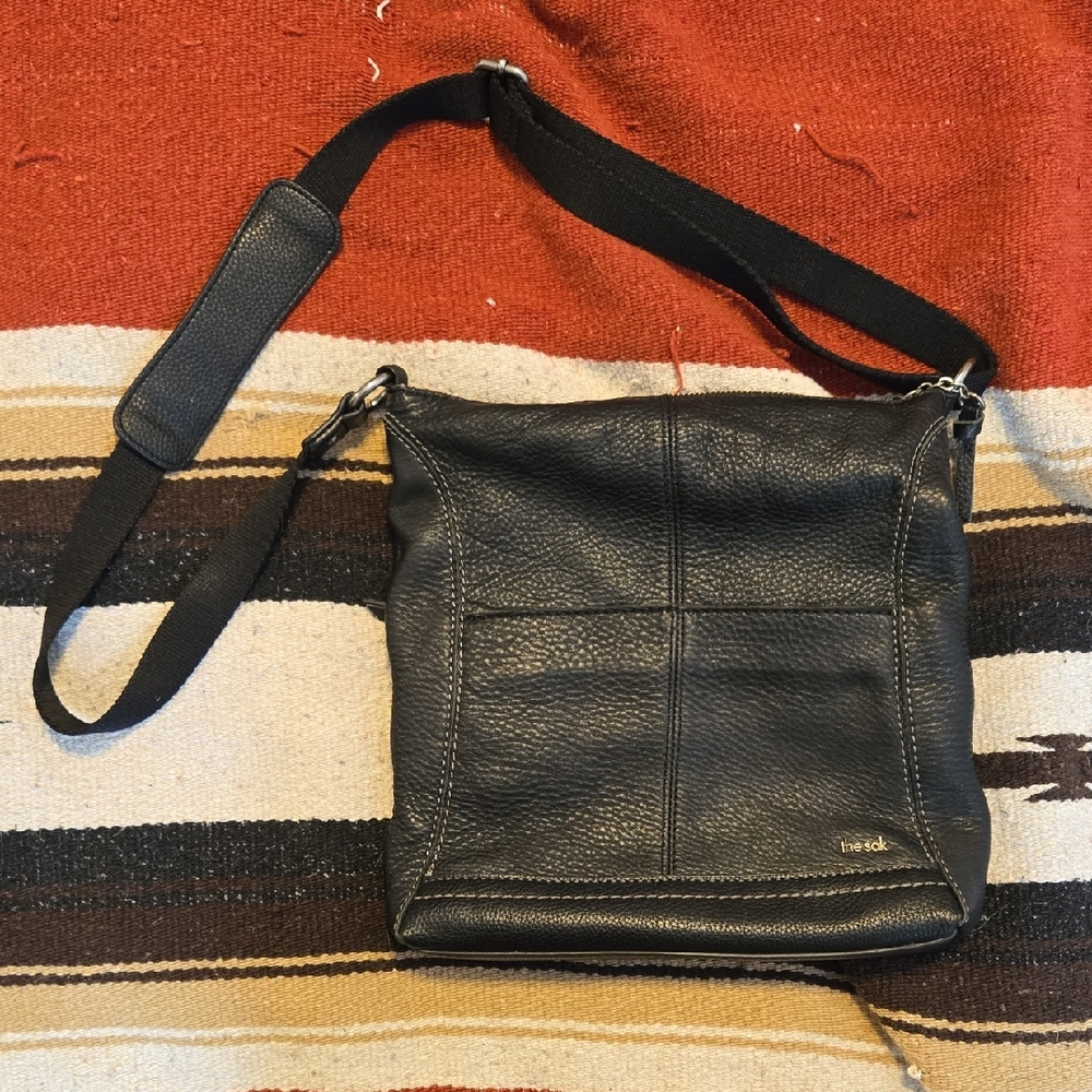 The Sak Black Pebbled Leather Messenger Crossbody